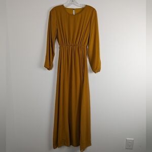Women's Elegant Mustard Maxi Dress with Cinched Waist - Medium